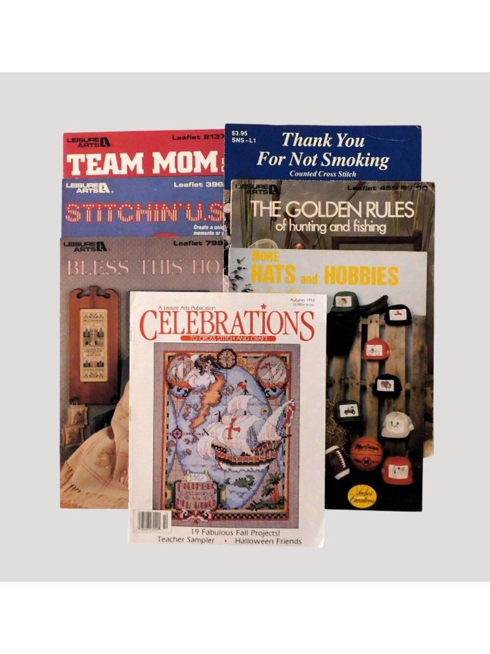 Lot Of 7 Cross-Stitch Leaflets By Leisure Arts & Others Hobbies Travel Sports